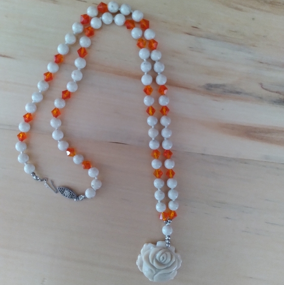White Coral and Swarovski Crystal Necklace - Picture 1 of 12